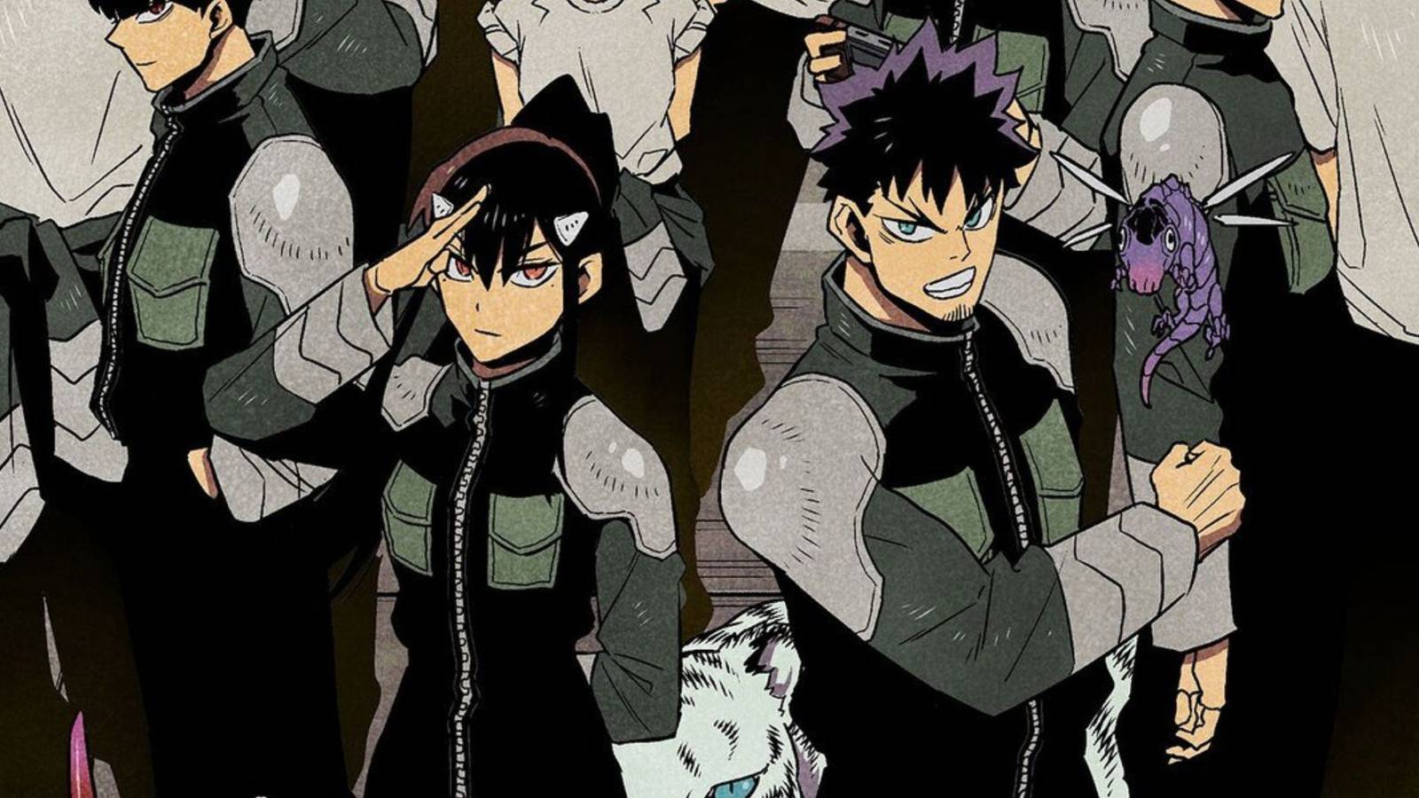 A color spread with all the important characters in celebration of the final chapter's release - Kaiju No. 8