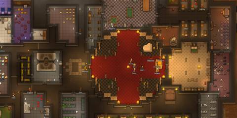 A luxurious colony thrives with royal quarters, piano halls, and resources in RimWorld Royalty, showcasing one of the best DLCs