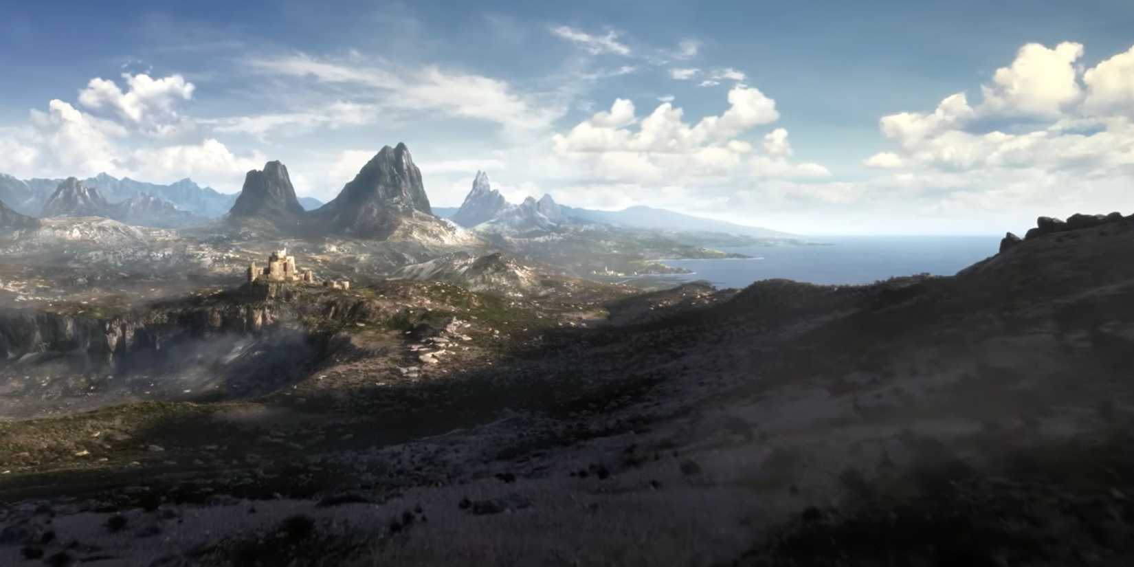 A screenshot of the game's only teaser, showing some mountains - The Elder Scrolls 6