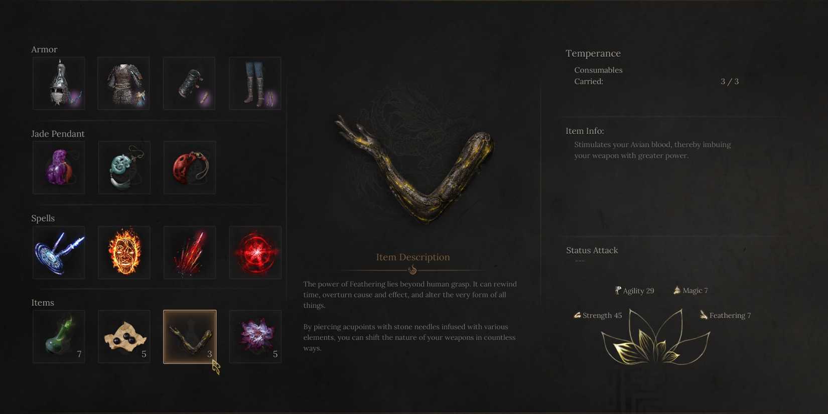 Adding Temperance to Item Quick Slot Wuchang Fallen Feathers