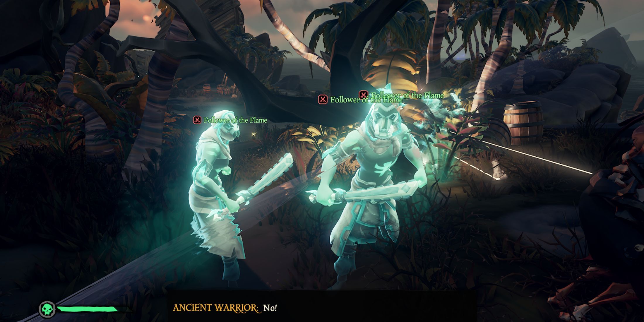 Ancient Warriors in Followers of the Flame voyage in Sea of Thieves