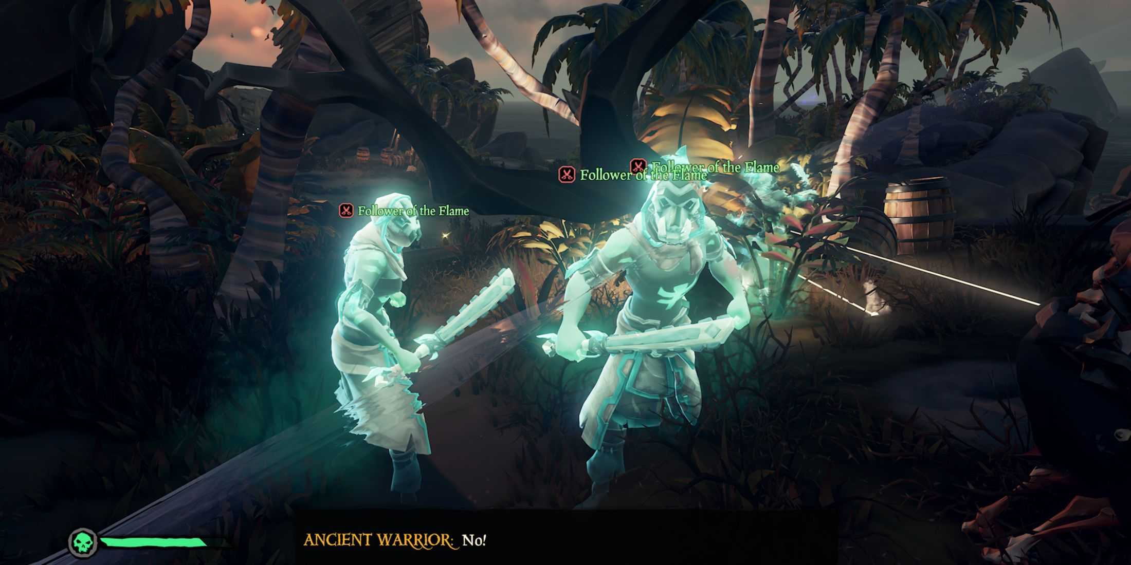 Ancient Warriors in Followers of the Flame voyage in Sea of Thieves
