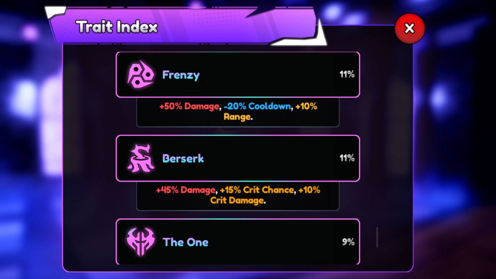 Anime Final Strike Trait Index