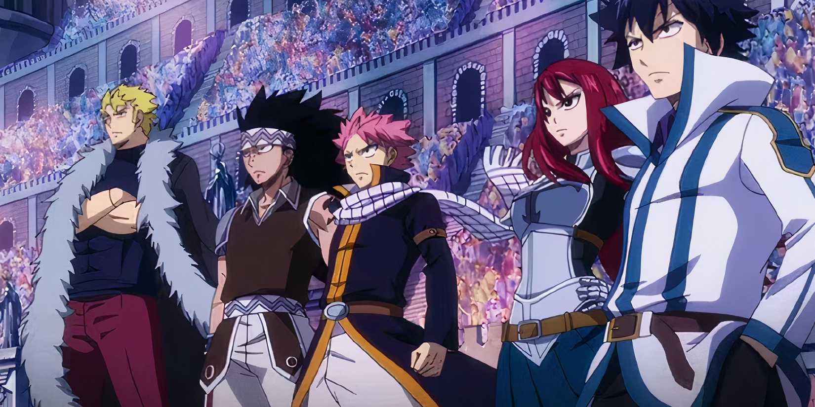 another angle of the main characters standing in the great magical arc of the game.