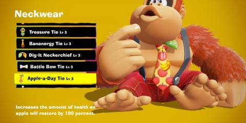 Apple-a-Day Tie costume piece in Donkey Kong Bananza