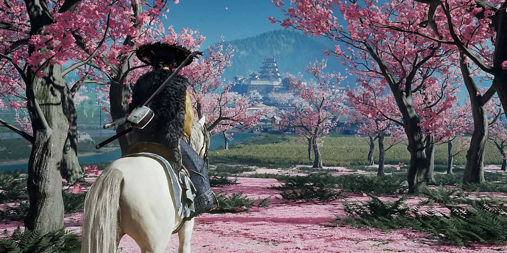 Atsu exploring a sakura forest - Ghost Of Yotei