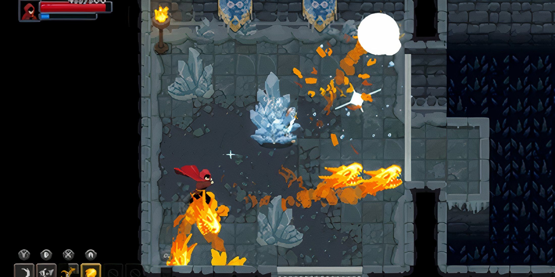 Attacking enemies with fire dragons in Wizard of Legend