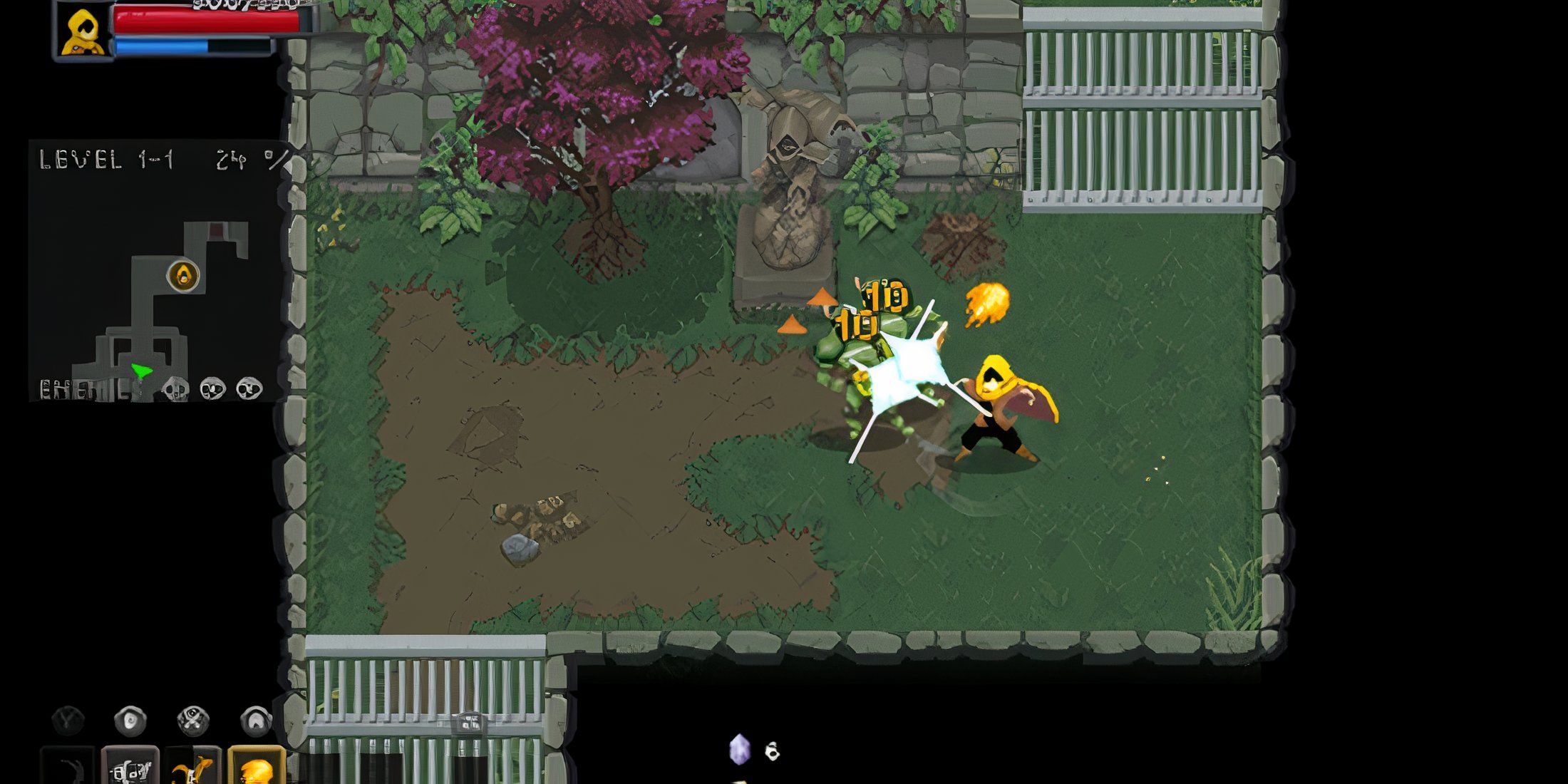 Attacking enemies with fire magic in Wizard of Legend