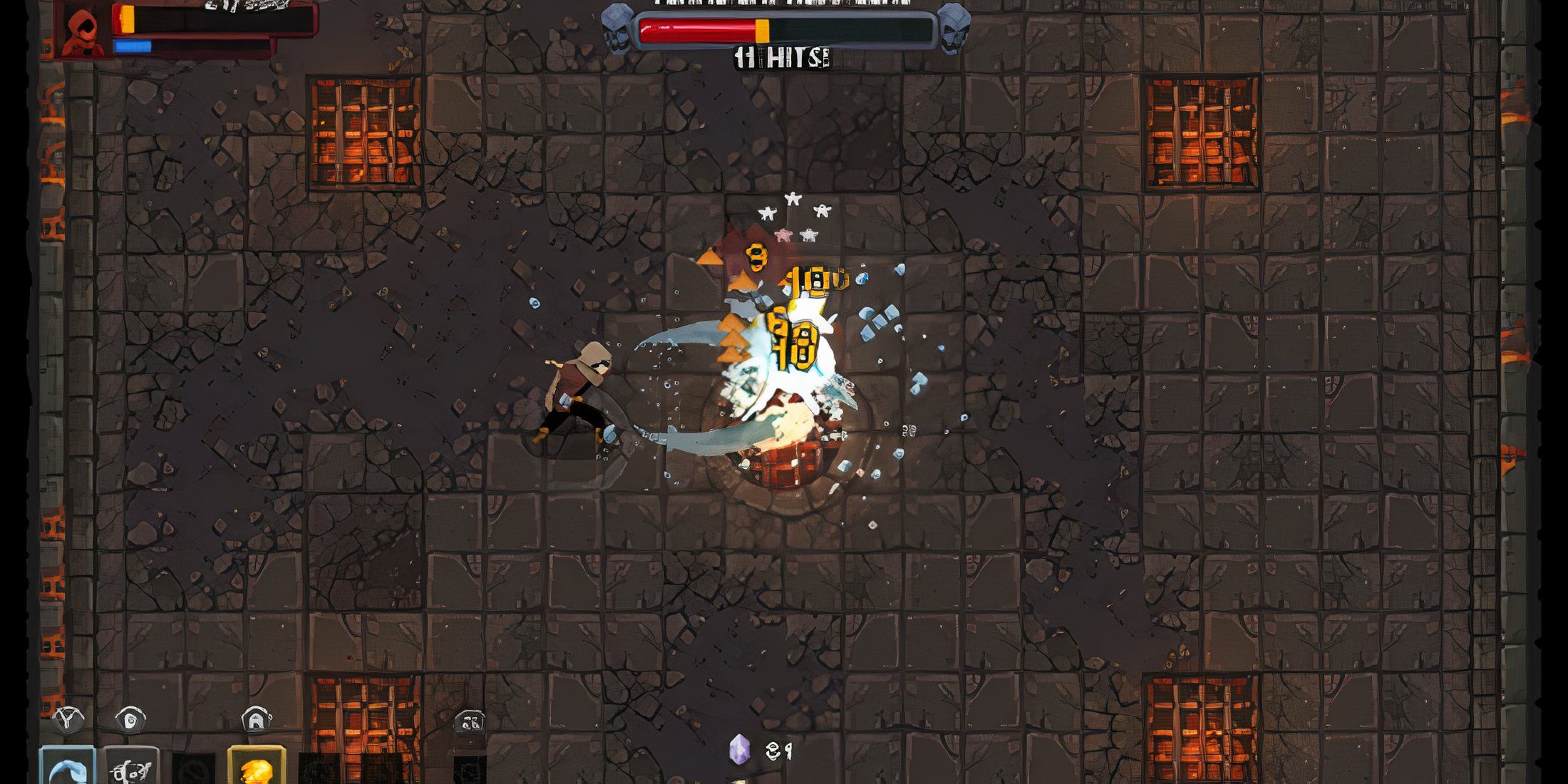 Attacking enemies with wind magic in Wizard of Legend