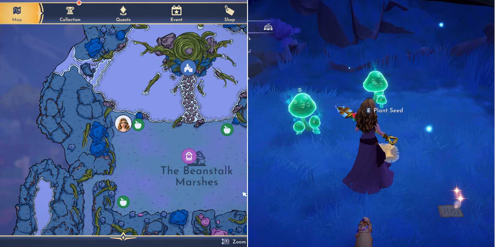 aurora diary page near beanstalk root in ddv disney dreamlight valley