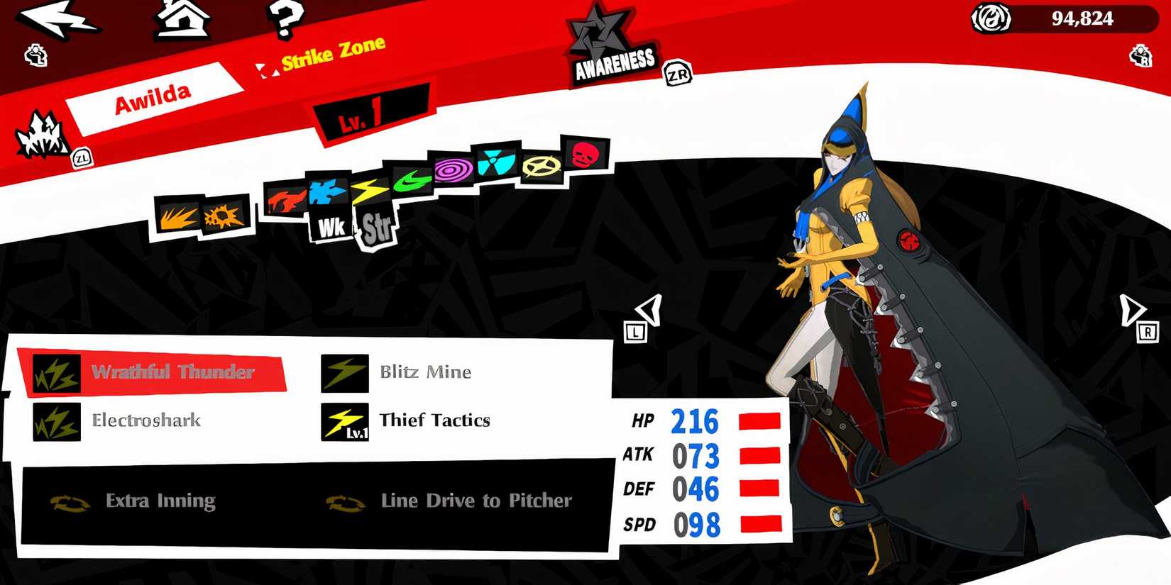 Awilda’s skill page in Persona 5 The Phantom X