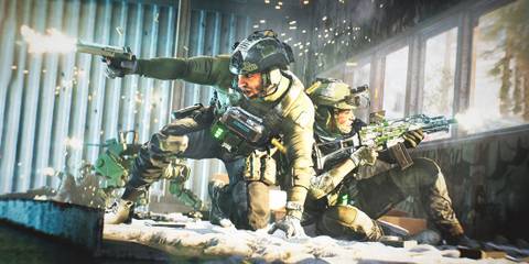 Battlefield 2042 two operators pinned down indorrs next to windows shooting promo image