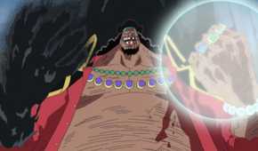 Blackbeard uses his two Devil Fruits at once.