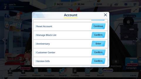 Blue Archive Account Settings