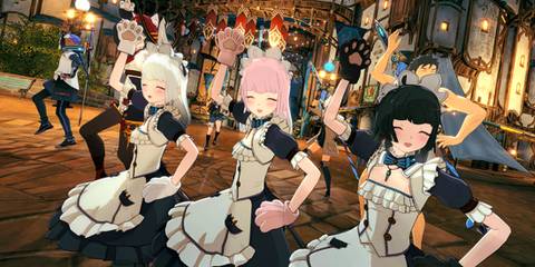 Blue Protocol Star Resonance maid outfits emoting happy