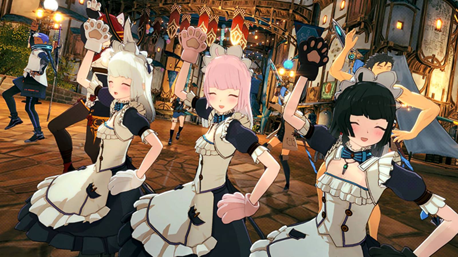 Blue Protocol Star Resonance maid outfits emoting happy