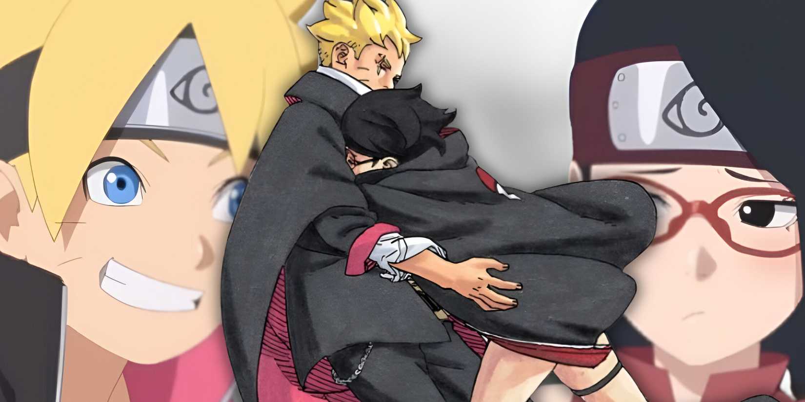 Boruto Sarada hugs each other