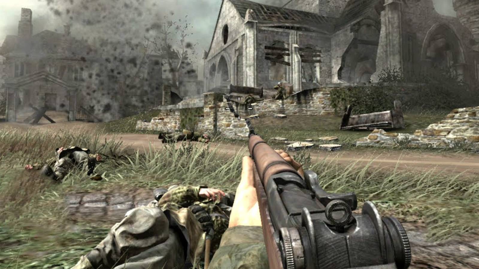 an outdoors battle in Call Of Duty 3