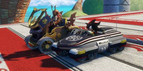 Cars at the starting line in Sonic & All-Stars Racing Transformed