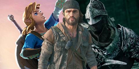 Collage of Days Gone, The Legend Of Zelda Breath Of The Wild, and Elden Ring