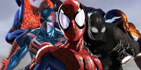 Collage of different versions of Spider-Man in video games
