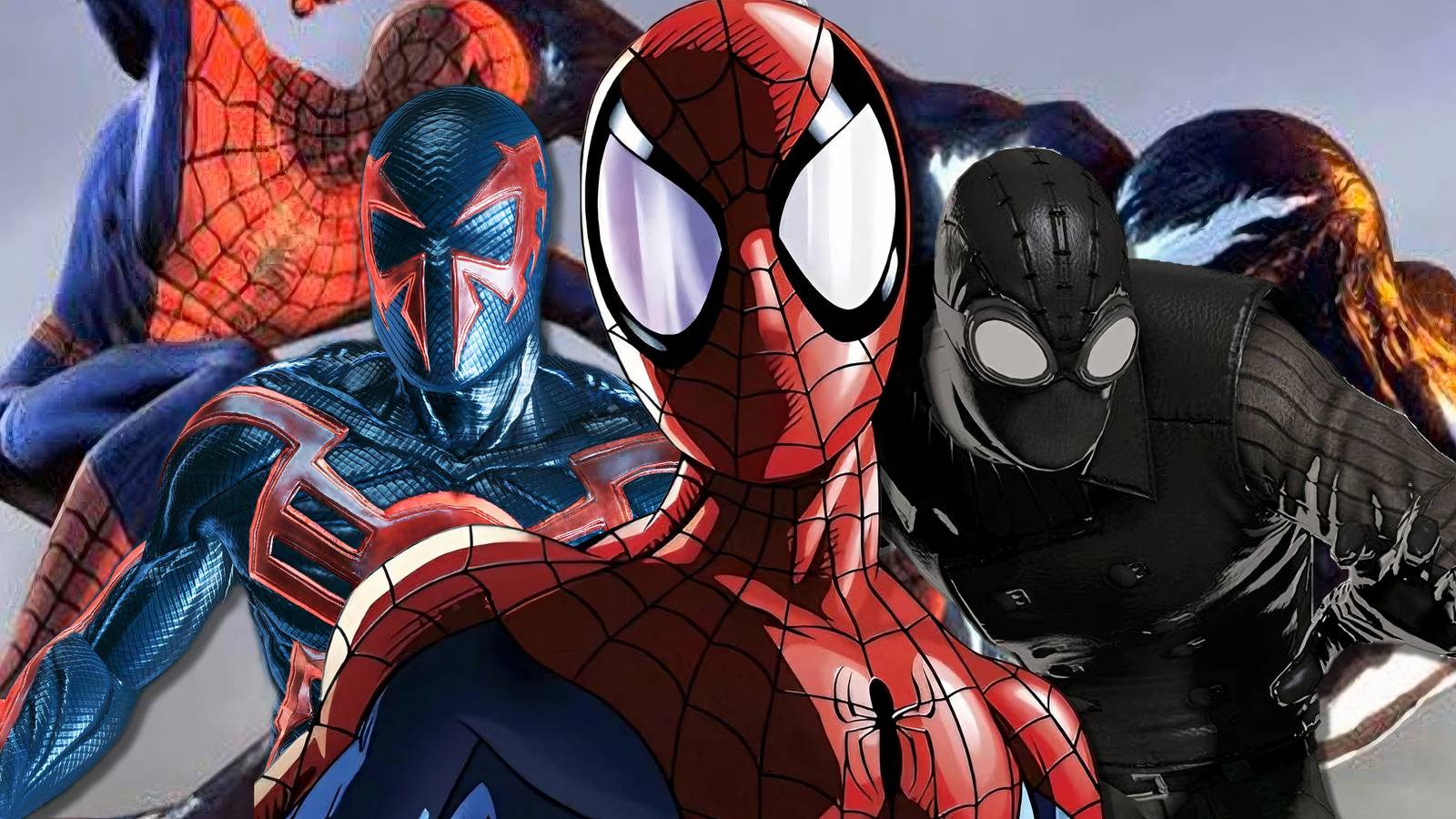 Collage of different versions of Spider-Man in video games