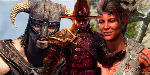 Collage of The Elder Scrolls 5 Skyrim, Grim Dawn, and Baldur's Gate 3