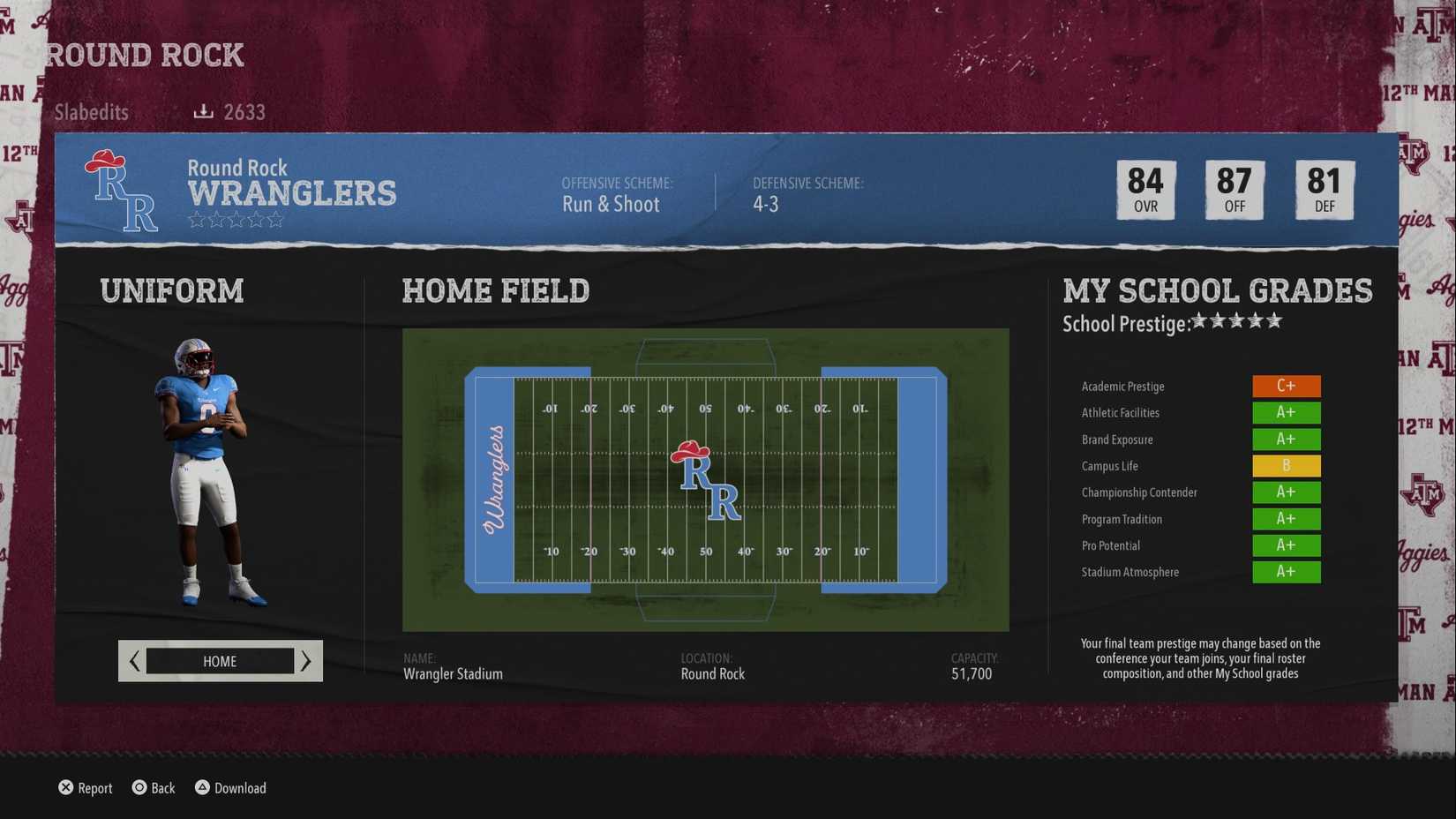 College Football 26 Round Rock Wranglers