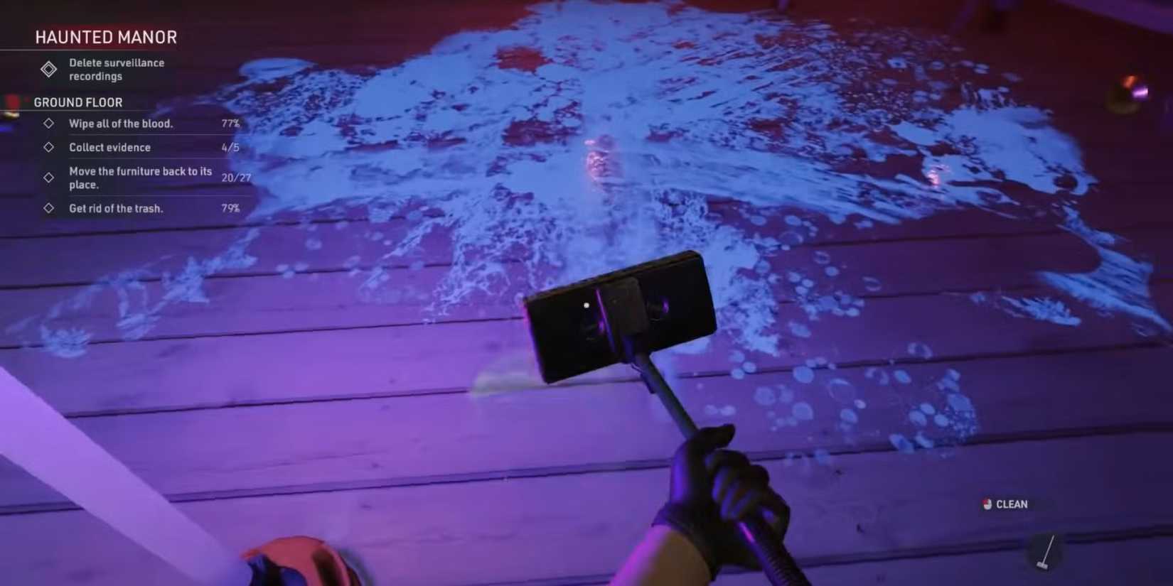 Crime Scene Cleaner mopping a lot of blood