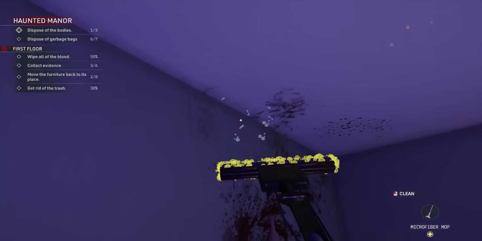 Crime Scene Cleaner mopping ceiling