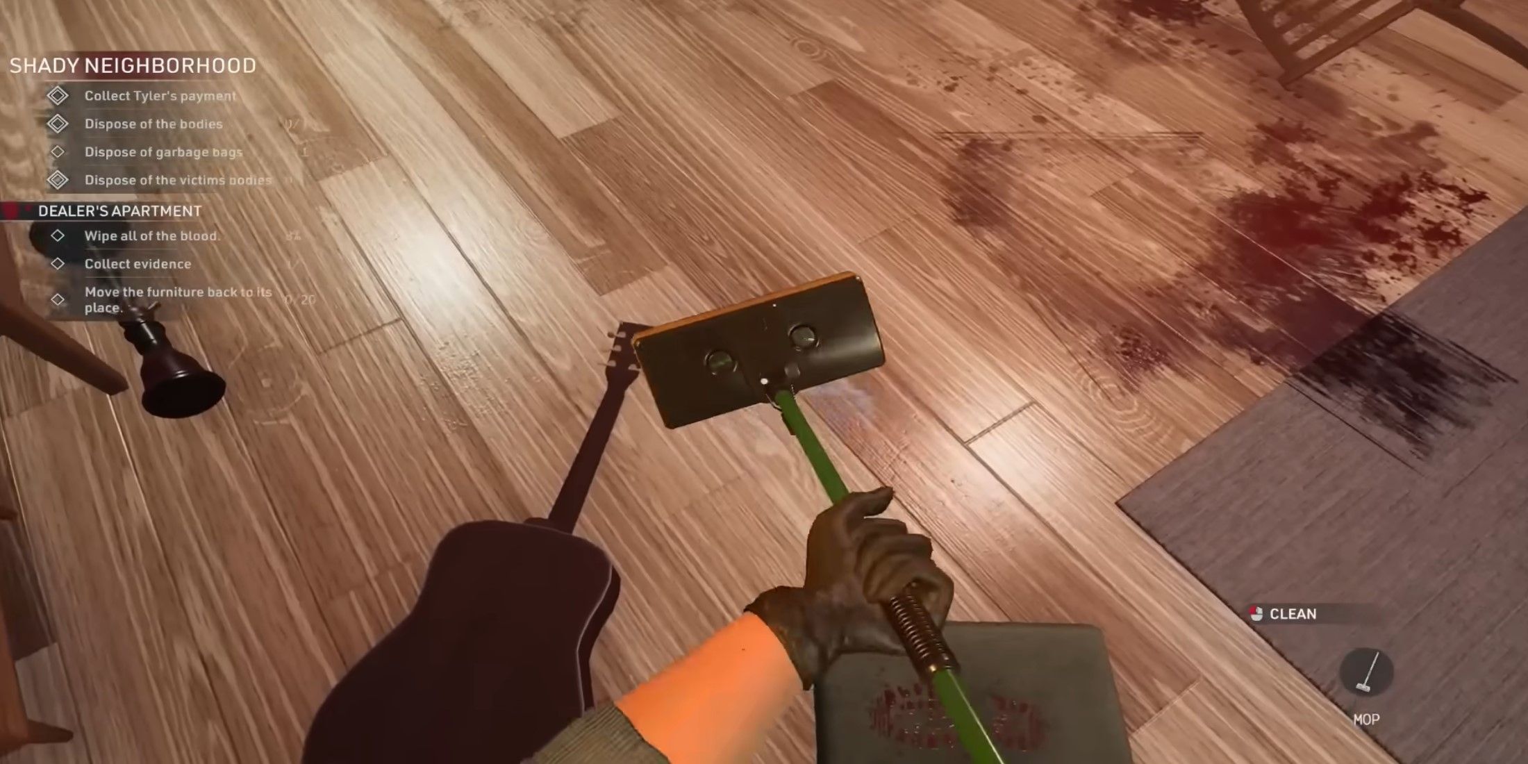 Crime Scene Cleaner mopping footprints