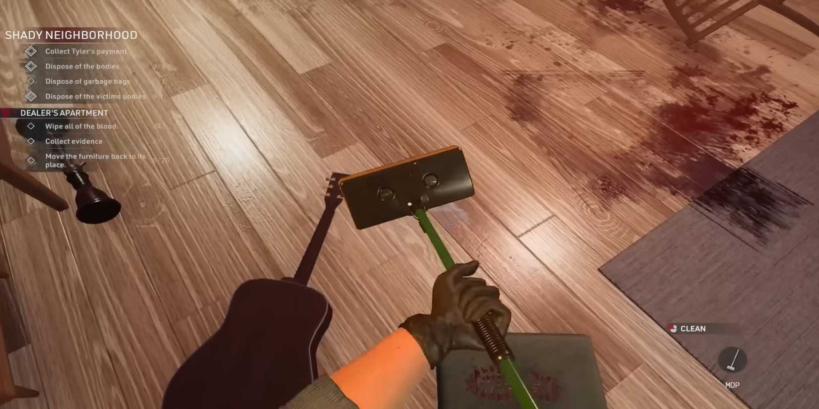 Crime Scene Cleaner mopping footprints