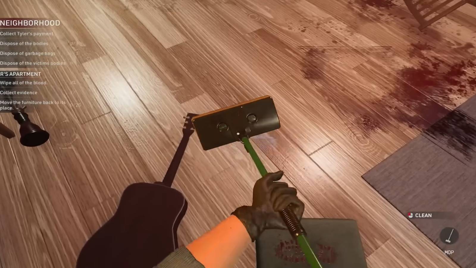 Crime Scene Cleaner mopping footprints