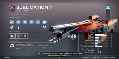 Destiny 2 Edge of Fate Sublimation scout rifle stats