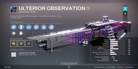 Destiny 2 Edge of Fate Ulterior Observation machine gun stats