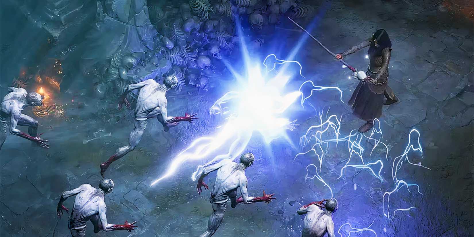 A sorcerer using a lightning attack in Diablo 4