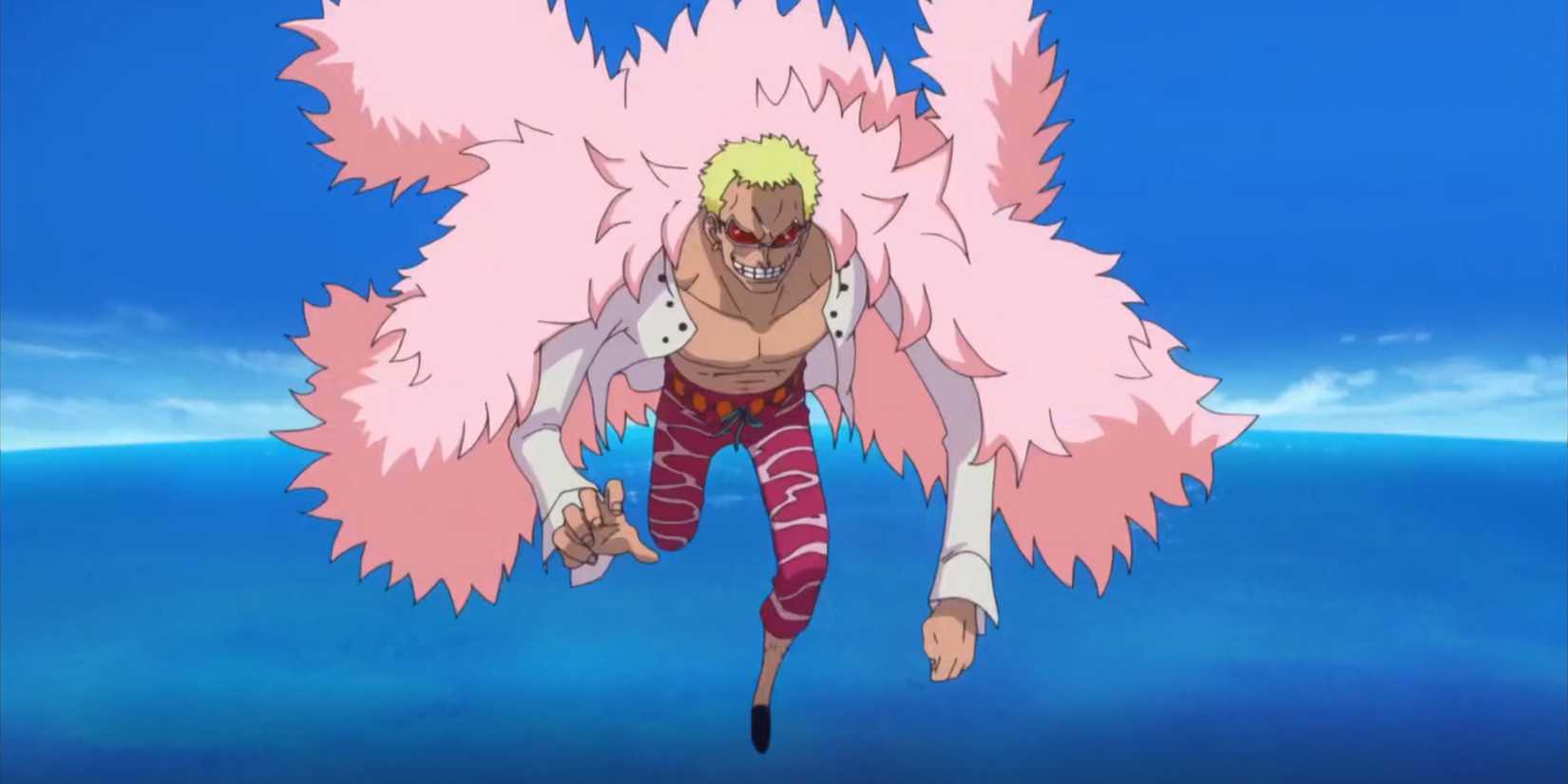 Doflamingo flying in One Piece