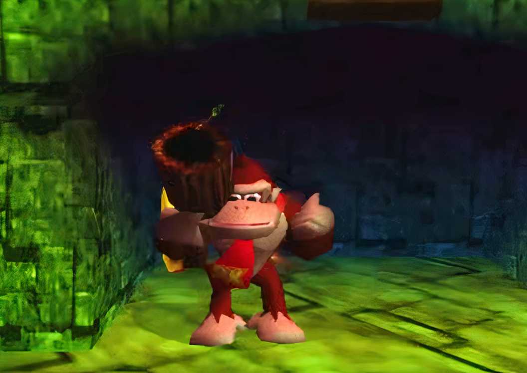 Donkey Kong with his coconut gun in Donkey Kong 64