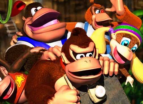 Donkey Kong, Tiny Kong, Diddy Kong, Chunky Kong, and Lanky Kong in Donkey Kong 64