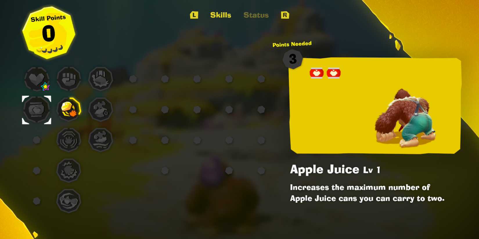 Donkey Kong Bananza DK Skill Points Unlock First Skills Apple Juice