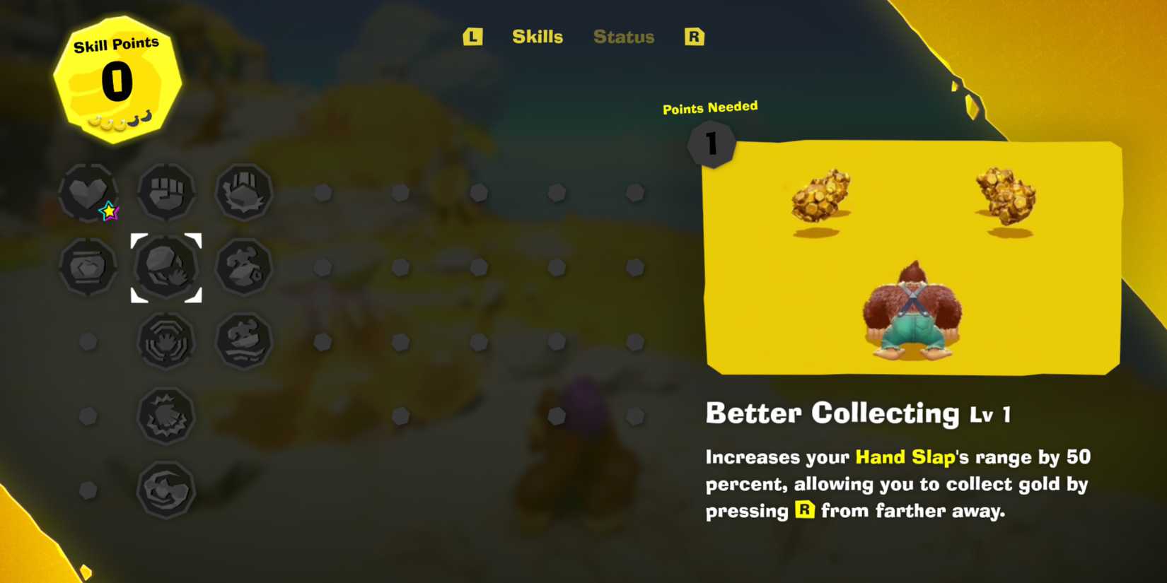 Donkey Kong Bananza DK Skill Points Unlock First Skills better collecting-1