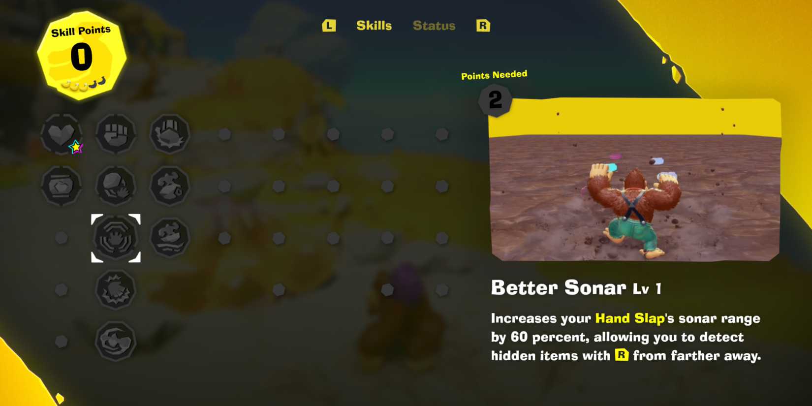 Donkey Kong Bananza DK Skill Points Unlock First Skills better sonar