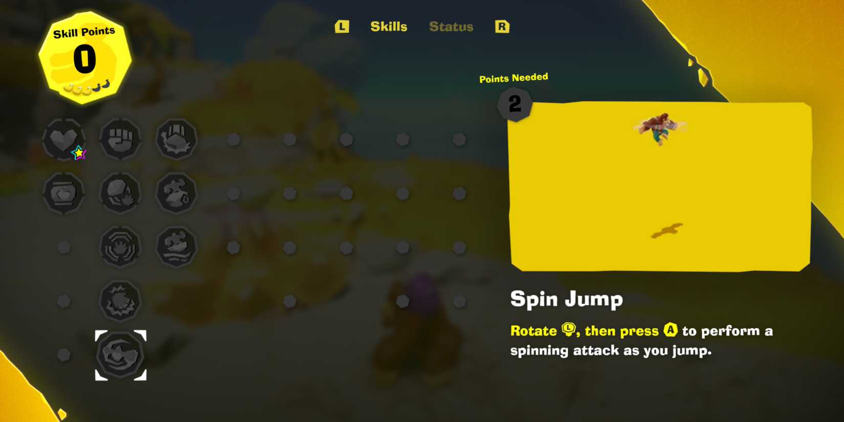 Donkey Kong Bananza DK Skill Points Unlock First Skills spin jump