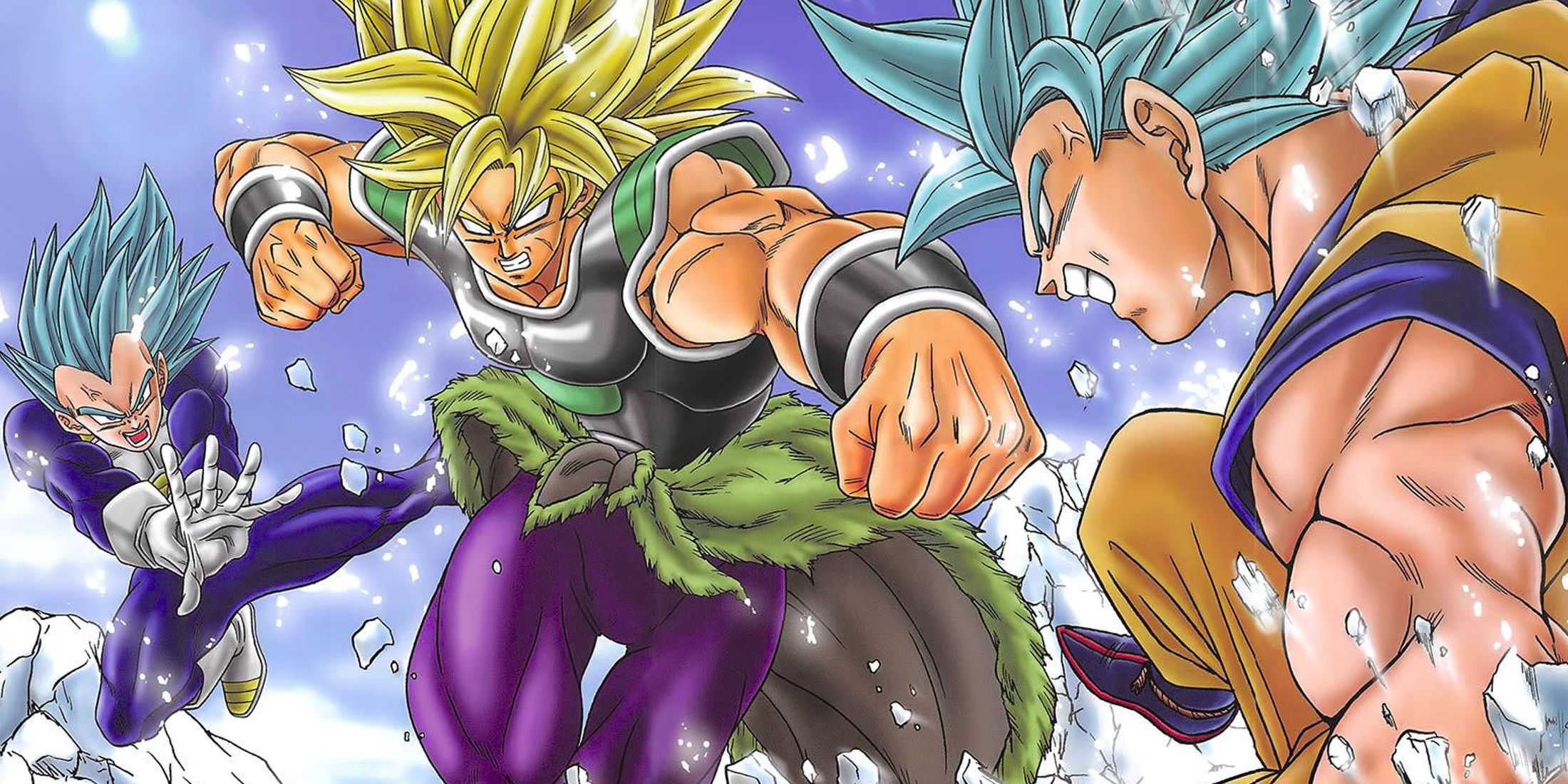 Super Saiyan Broly menghadapi Super Saiyan Blue Vegeta dan Goku.