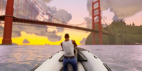 Driving a boat in Grand Theft Auto San Andreas (PS2)