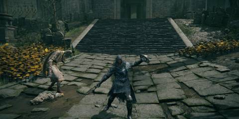 Elden Ring Buckler Parry Godrick arena with Gostoc