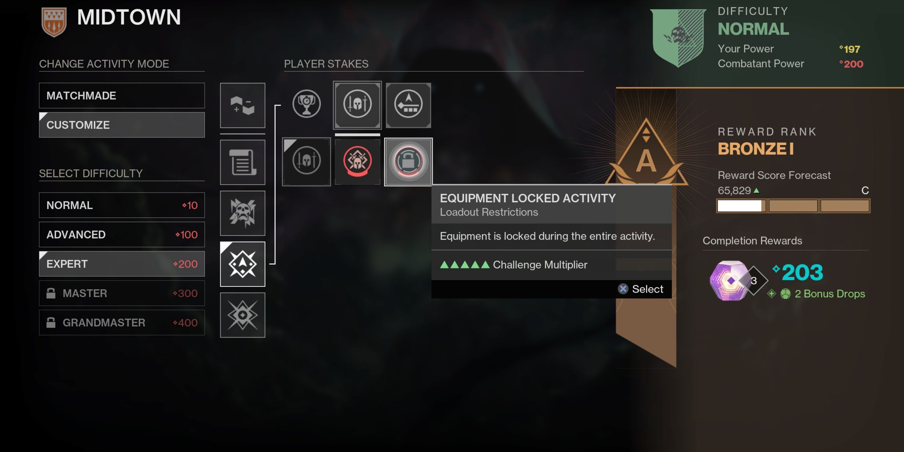 Equipment locked activity