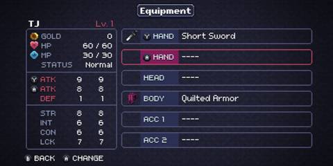 Equipment menu in Chasm-1