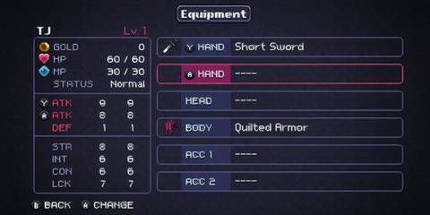Equipment menu in Chasm