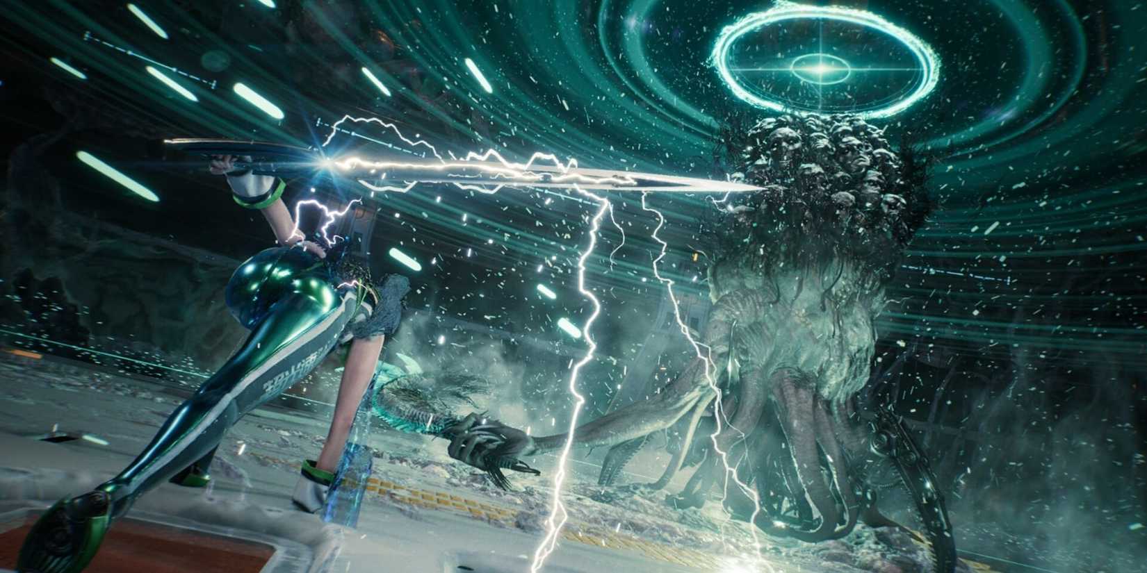 Eve fighting an enemy - Stellar Blade